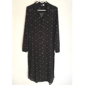 BDG Women's Sheer Western Print Side Slits Button Front Maxi Dress [US M]